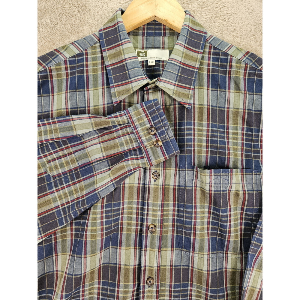 Tilley CoolMax Shirt Button-down Blue Green Red Multicolor Plaid Men's Size L